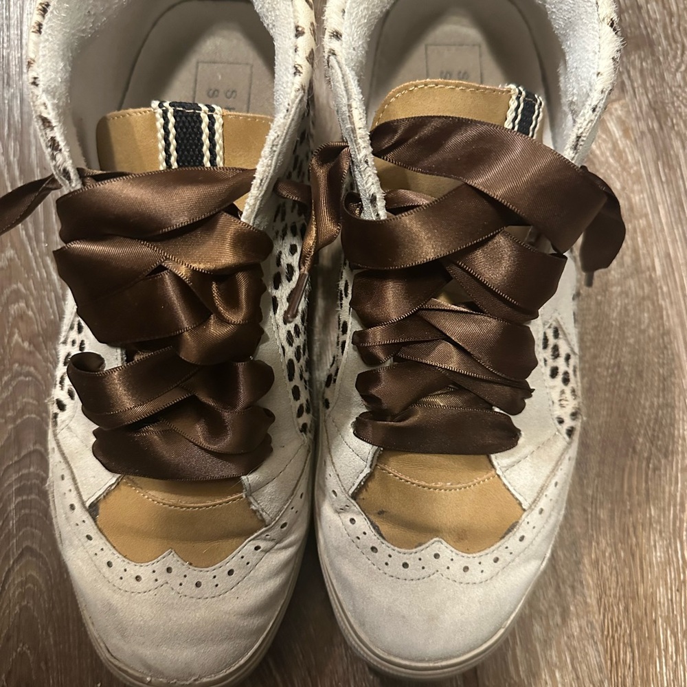 ShuShop Brown and Cream Sneakers with Satin Ribbon Laces